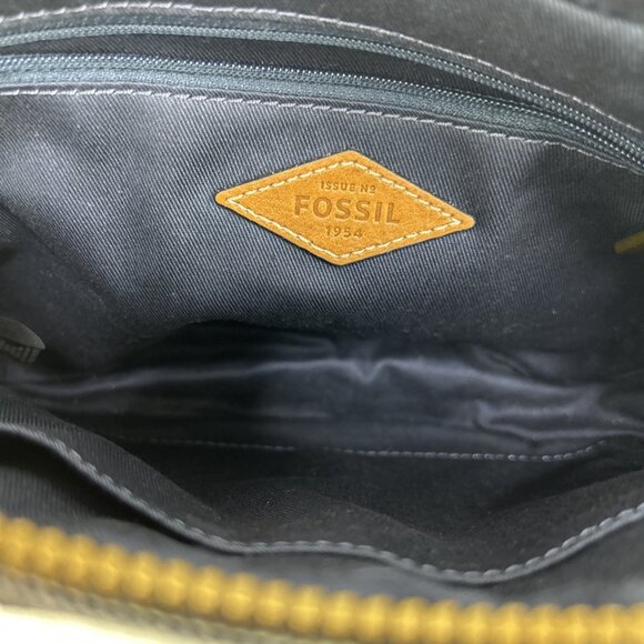 Fossil Purse Crossbody Leather & Denim Soft Navy/Tan with Braded Fringe Small - Picture 6 of 8